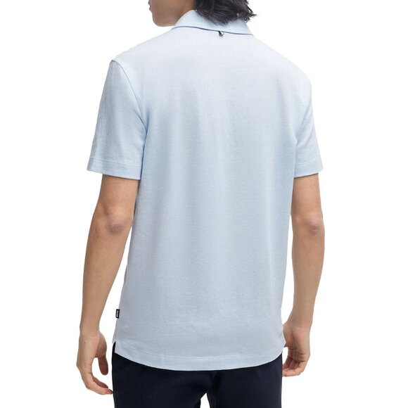 Hugo Boss Men's BOSS Press SS Polo Shirt Linen Blend Solid Pastel Blue 2XL - Picture 3 of 5